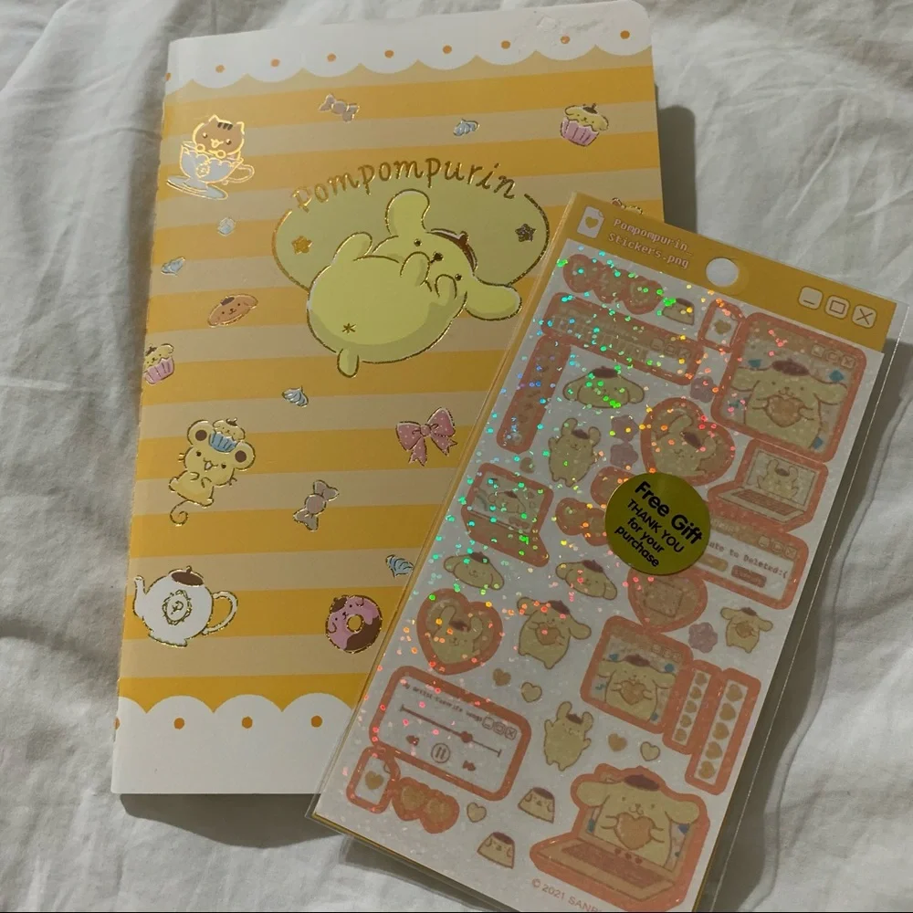 Pompompurin Yellow Medium-Sized Paperback Notebook with Free Sticker Sheet